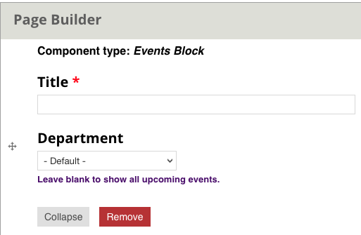Events Block Edit Screen