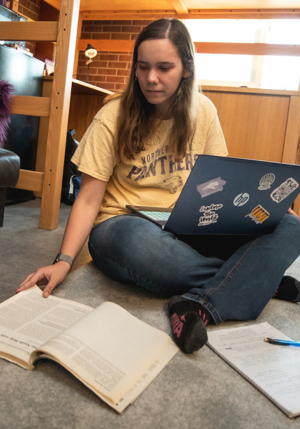 Student studying in dorm room